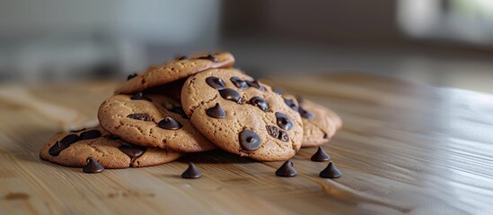 Wall Mural - Chocolate chip cookies displayed on a table in a copy space image