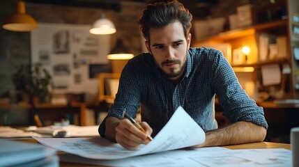 Poster - Young male architect working in the office : Generative AI