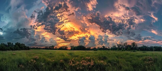 Canvas Print - Scenic late summer evening with vibrant sky colors perfect for a copy space image