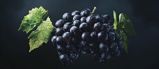 Wall Mural - A bunch of rich dark grapes on a vine with a blank space for writing or images to be added in marketing materials known as a copy space image