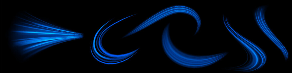 Poster - Blue glowing shiny lines effect vector background. Luminous white lines of speed. Light glowing effect. Light trail wave, fire path trace line and incandescence curve twirl.