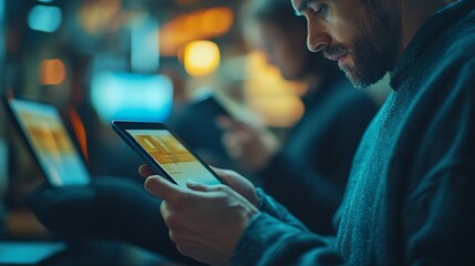 Fototapete - Technical staff working while checking their tablet devices : Generative AI