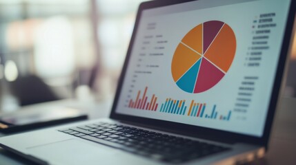 Poster - An image of a pie chart with interactive segments on a laptop screen, demonstrating business data with clickable sections for detailed views.