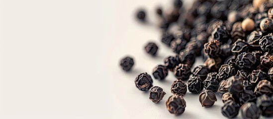 Poster - Close up of black peppercorns on a white surface with copy space image