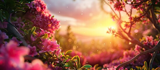 Aufkleber - Vivid blossoms during a charming garden sunset with copy space image