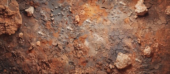 Wall Mural - Copy space image of a textured mineral abstract ground with red soil creating a natural background