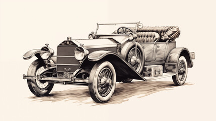 Wall Mural - oldtimer drawing, oldtimer pencil drawing vintage. 