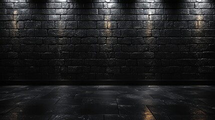 Wall Mural - A black brick wall with a large empty space in the middle