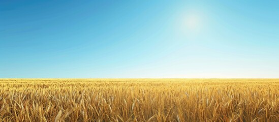 Sticker - A scenic view of a sunlit wheat field against a clear blue sky providing ample space for adding text or images