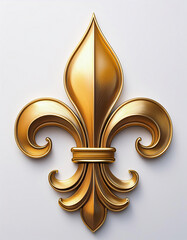 Gold Fleur de Lis icon or lily symbol of Florence in relief on white isolated background