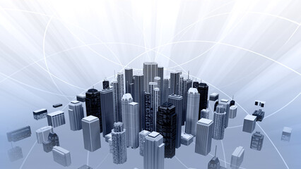 Wall Mural - Network city communication technology business 3D illustration