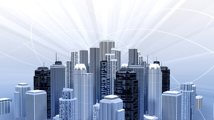 Wall Mural - network city communication technology business 3d illustration