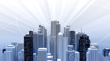 Wall Mural - Network city communication technology business 3D illustration