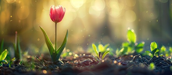 Aufkleber - Tulip flower in a garden with a beautiful copy space image