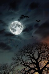 Wall Mural - halloween background with moon