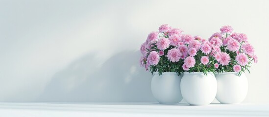 Aufkleber - Pots holding small pink Chrysanthemum flowers with copy space image