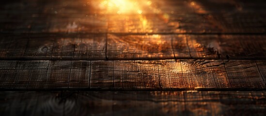 Poster - Background texture with warm filtered light on brown wooden surface including copy space image