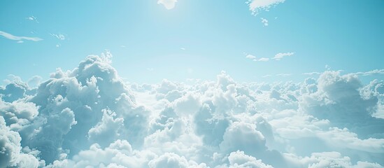 Aufkleber - A serene sky with scattered white fluffy clouds creates a tranquil atmosphere in the copy space image