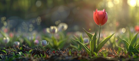 Aufkleber - Tulip flower in a garden with a beautiful copy space image