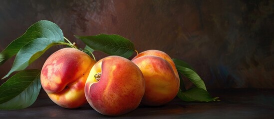 Wall Mural - Peaches set against a dark backdrop with copy space image