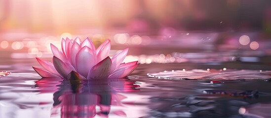 Aufkleber - Gorgeous pink waterlily or lotus flower floating on a pond with copy space image