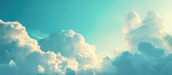 Aufkleber - A serene summer blue sky with a gradient of fluffy white clouds creating a picturesque view showcasing a calm and bright scenery with copy space image