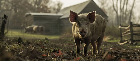 farm scene featuring a hog in north carolina with copy space image