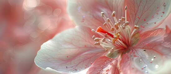 Aufkleber - Close up shot of an apple blossom flower showcasing pollen with copy space image