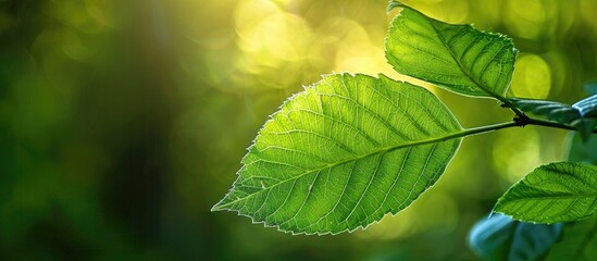 Aufkleber - Green leaf in a natural setting with a serene copy space image of nature in the background