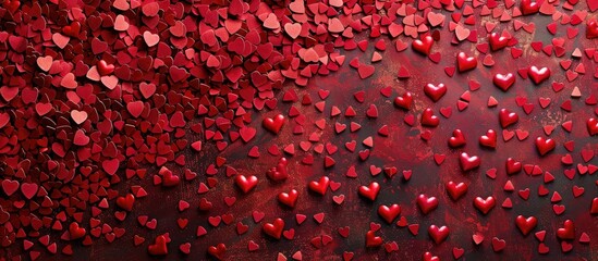 Aufkleber - Valentine s Day background featuring red hearts confetti texture perfect for adding a message with copy space image