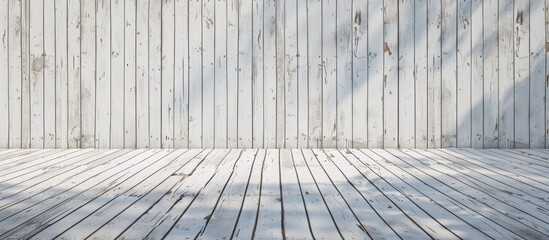 Aufkleber - Background with a textured white hardwood wall with copy space image