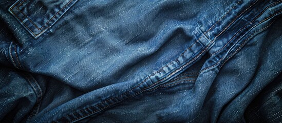 Fototapete - Denim jeans texture with a back pocket s blue fabric creating a copy space image