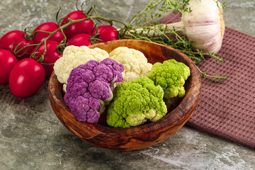 Wall Mural - Raw cauliflower different colors heap