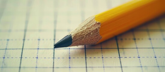 Leinwandbilder - Top down view of a school notebook with a yellow pencil suitable for office related concepts shown with copy space image