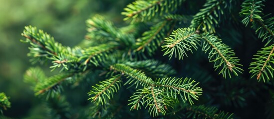 Fototapete - Nature s fir tree branches create a picturesque background with copy space image