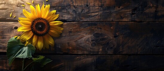 Aufkleber - Sunflower on a wooden backdrop with copy space image