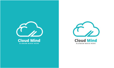 Wall Mural - cloud brain logo design vector icon. digital brain logo.