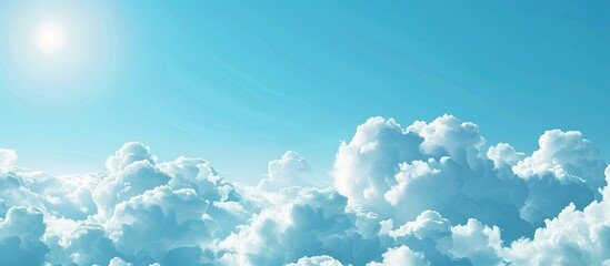 Fototapete - Sunny day sky with fluffy white clouds is a nature background for design suitable for wallpapers or web banners with a vast copy space image
