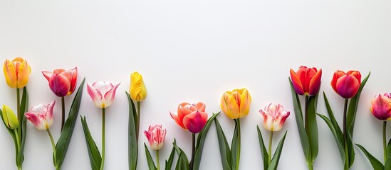 Canvas Print - Tulips on a white backdrop with copy space image