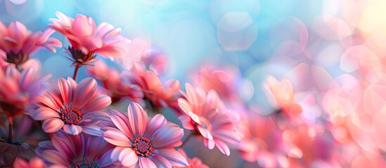 Leinwandbilder - Vibrant flowers in focus with blurred background allowing for copy space image