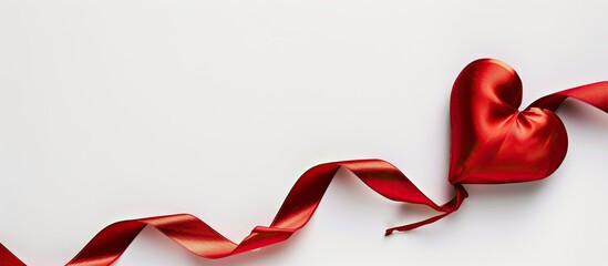 Aufkleber - Valentine s Day theme with a satin red ribbon heart on a white background perfect for copy space image