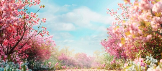 Aufkleber - Spring brings blossoming fruit trees against a backdrop perfect for text or inscriptions with a copy space image