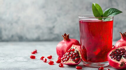 Sticker - Refreshing pomegranate juice in a glass, with room for text on a simple and elegant background.