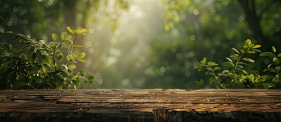 Aufkleber - Blurry nature background with a table top perfect for a copy space image