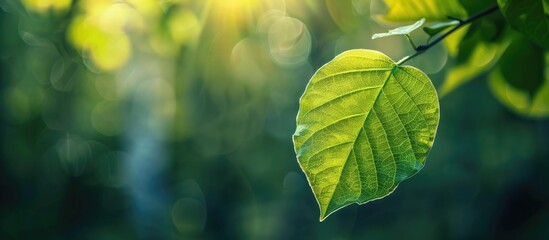 Aufkleber - Green leaf in a natural setting with a serene copy space image of nature in the background