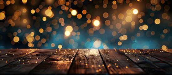 Poster - Wooden platform with blurred sparkles ideal for showcasing products with copy space image