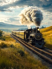 Wall Mural - A train traveling down train tracks in a field of tall grass