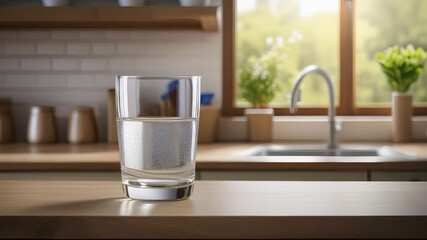 water glass on the kitchen table