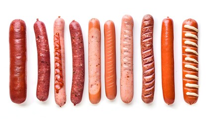 Sticker - Assortment of Different Types of Sausages Isolated on White Background