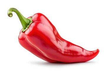 Single red pepper on white background.